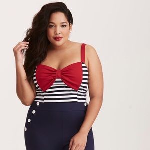 Torrid retro chic red bow striped tank top